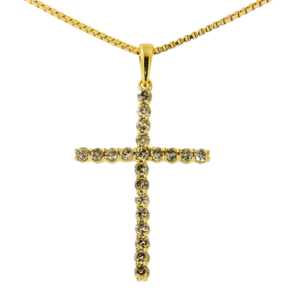 14K Yellow Gold Plated 925 Sterling Silver 1/2 Cttw Champagne Diamond Cross Pendant Necklace