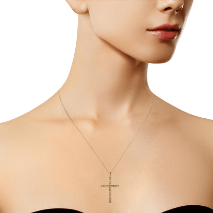 14K Yellow Gold Plated 925 Sterling Silver 1/2 Cttw Champagne Diamond Cross Pendant Necklace