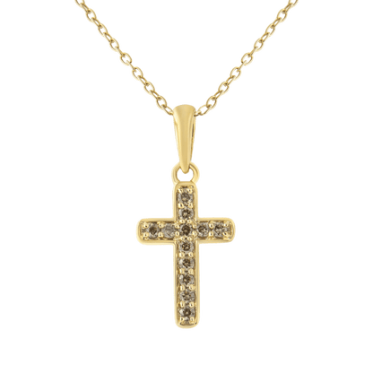 925 Sterling Silver 10K Yellow Gold Plated Cross Pendant Necklace