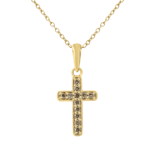 925 Sterling Silver 10K Yellow Gold Plated Cross Pendant Necklace